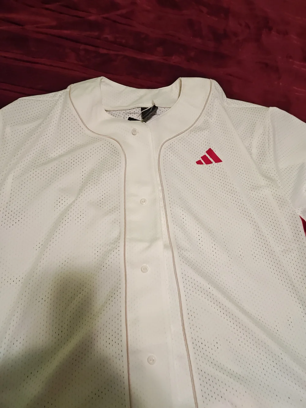Adidas Men’s White Mesh Baseball Jersey with Red Logo